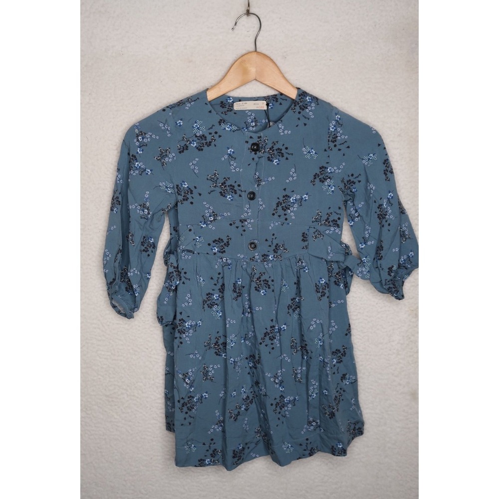 Zara Girls Blue Floral Dress Sz 7 Boho Cottagecore Puff Sleeve Button Spring NWT